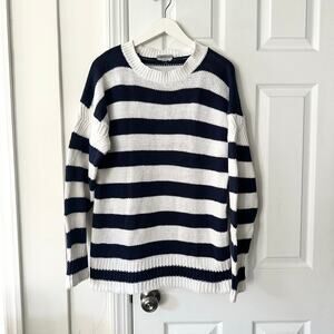 One Step Up Vintage Navy Blue Nautical Stripe Baggy Wide Neck Sweater Large